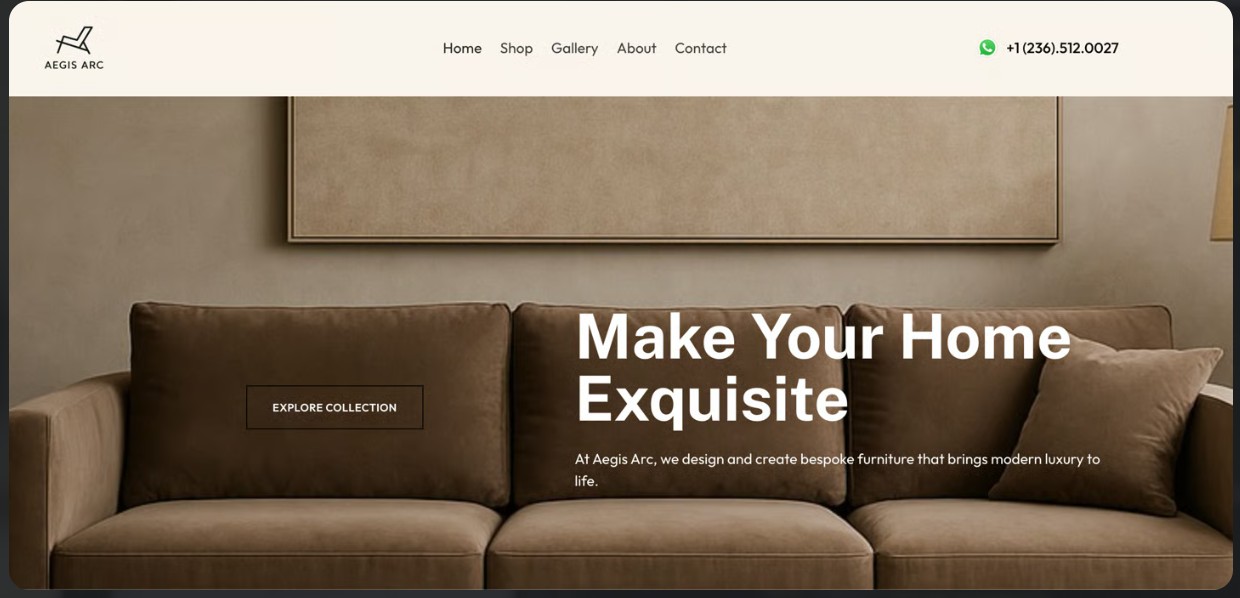 Aegis Arc — Luxury Upholstery Brand — desktop view