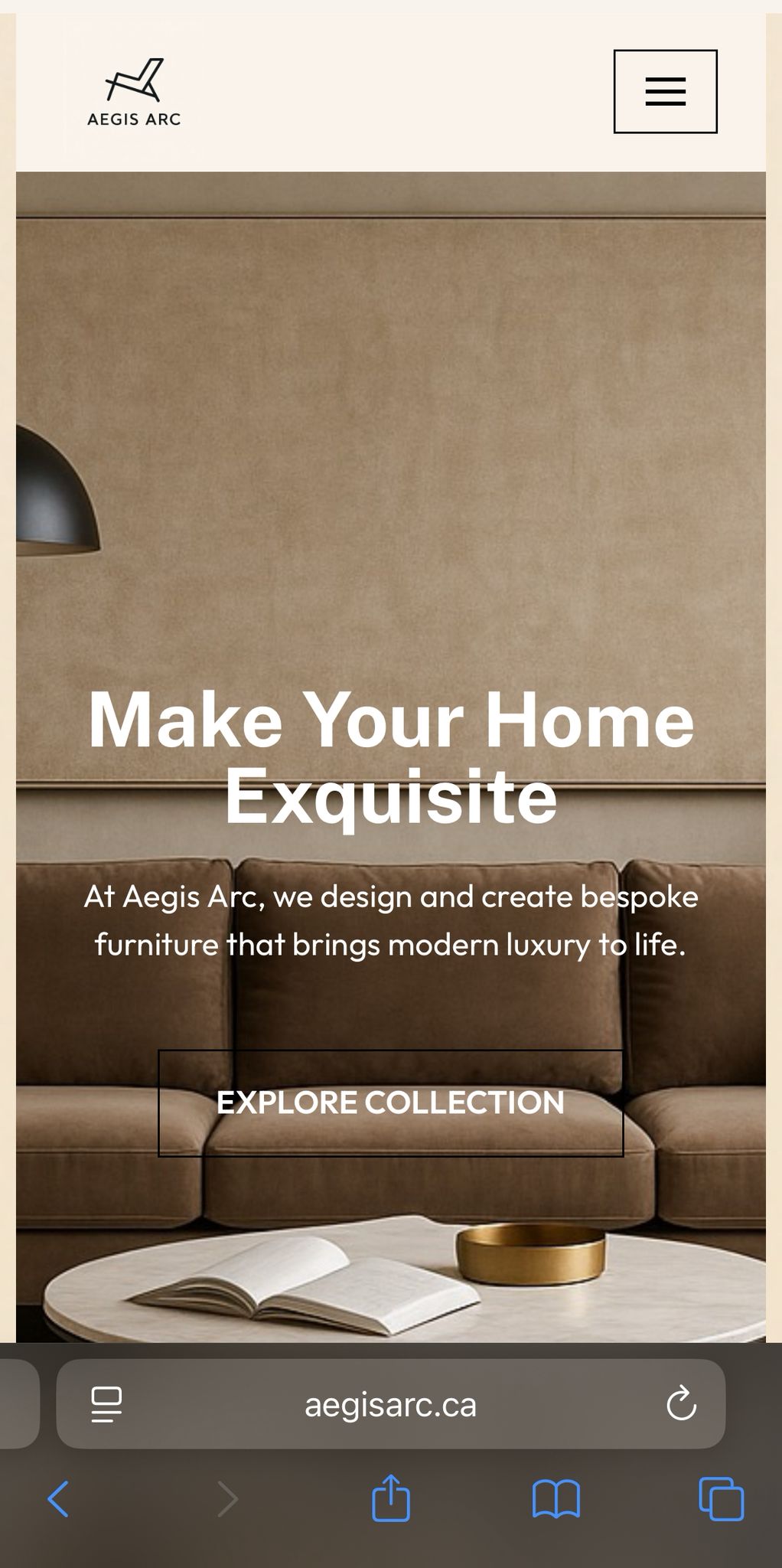 Aegis Arc — Luxury Upholstery Brand — phone view